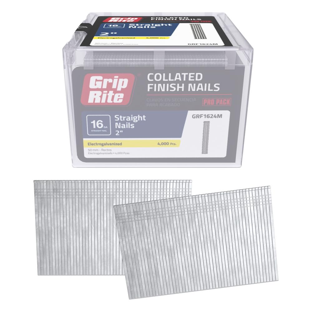 Photo 1 of ****Factory Seal****
Grip-Rite GRF1624M, Collated Finish Nail 16GA, 2", Galvanized, 4,000 Nails, Plastic Tub, Job Pack
