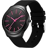 Letoff Unisex Modern Analog Metal Watch Big Face Easy to Read Silicone Band Water Resistant 100ft