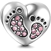 Footprint Heart Charm 925 Sterling Silver Christmas Family Mother Love Bead First Steps Charm for Pandora Bracelet