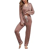 Yoolfine Button Up Pajamas for Women Long Sleeve Sleepwear Soft Loungewear Ladies Pjs Set XS-XXL