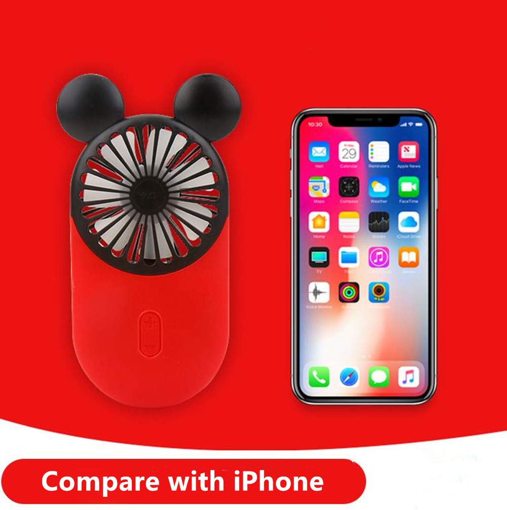 Cute Mouse Personal Mini Fan, Rechargeable Handheld USB Fan, 3 Adjustable Wind Speeds and Wearable Design, Portable Pocket Size for Travel/Outdoor/Vacation/Park Trip (Red+Pink+Blue)