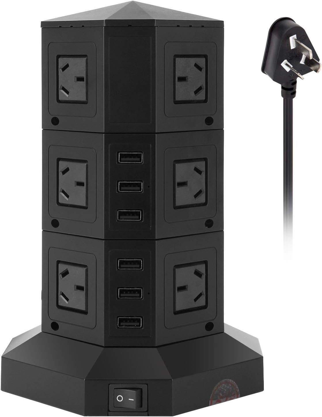 Tower Power Strip USB Surge Protector Socket 12 AC Outlets with 6 USB