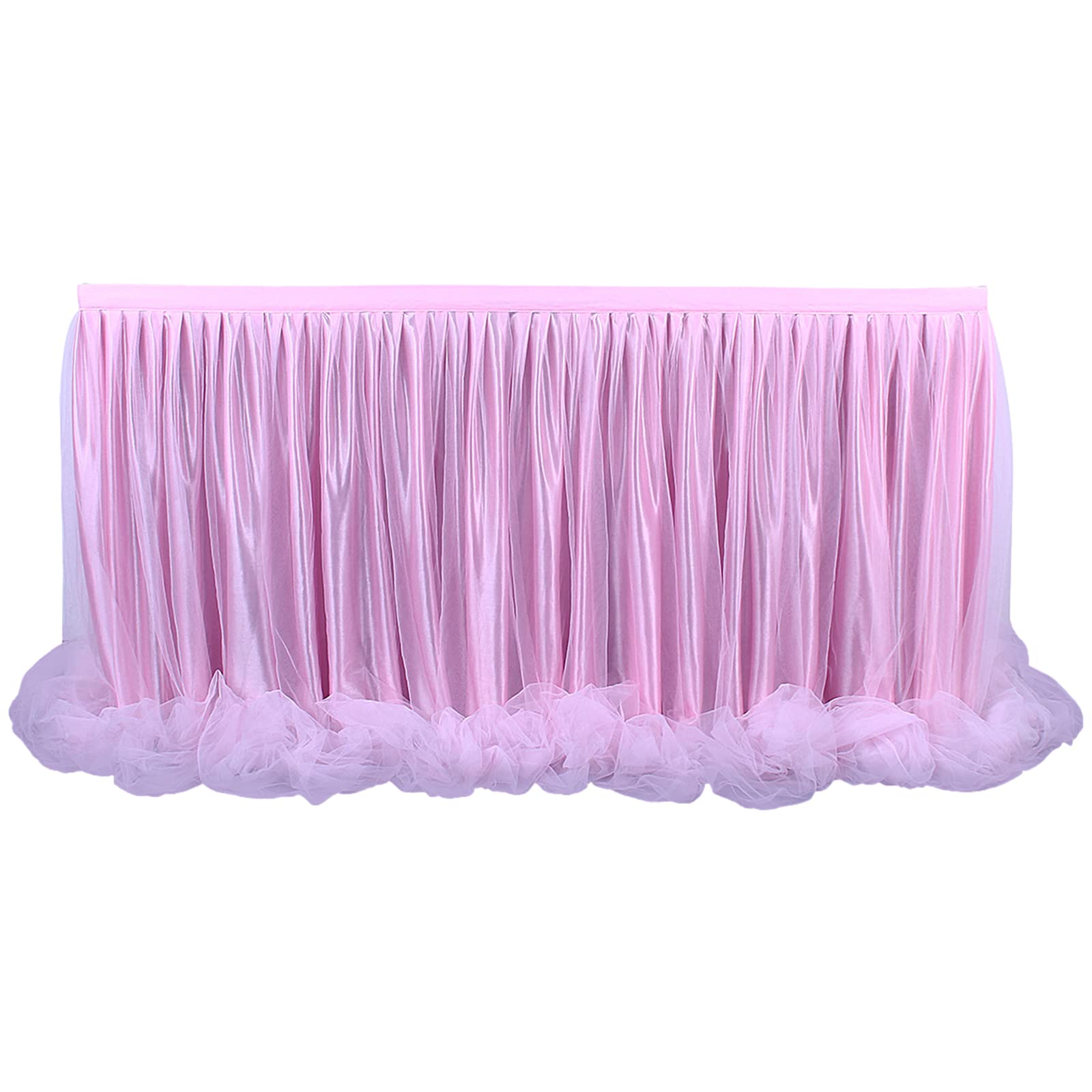 aromm Tulle Table Skirt Cover for Baby Shower Wedding Parties Table Decor 14 FT (L427cm×H77cm) Pink