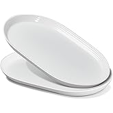 ONEMORE 16 Inch Ceramic Serving Plates for Entertaining, Set of 2 Large Oval Dinner Plates- Dishwasher Oven Safe Serving Tray