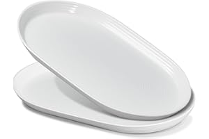ONEMORE 16 Inch Ceramic Serving Plates for Entertaining, Set of 2 Large Oval Dinner Plates- Dishwasher Oven Safe Serving Tray