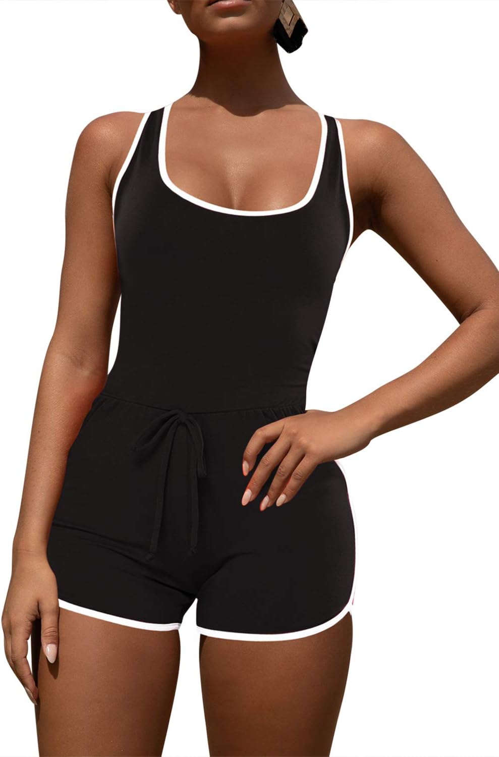 Women's Sleeveless Racerback Tank Top Bodycon Jumpsuit Shorts Romper