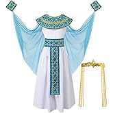 DANBAIEGG Kids Girls Egyptian Costume Set Cleopatra Dress Halloween Outfit with Headpiece