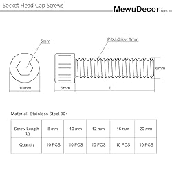 50 PCS Socket Head Cap Screw Assortment Set, M6 x