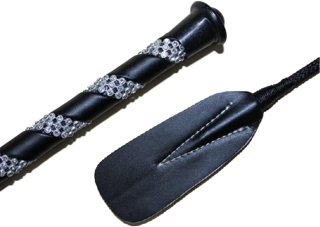 Jump Bat 18 Inch Riding Crop Horse and Rhinestone Decorated Handle (Black): Sports & Outdoors