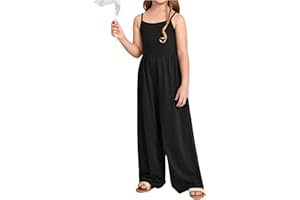 WDIRARA Girl's Spaghetti Strap Sleeveless Loose Jumpsuit Wide Leg Long Pants Overalls