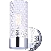 Canarm Eden 1-Light Vanity Wall Fixture, Chrome Finish with Textured Glass Shade, Up/Down Mount Damp Rated Lighting for Bathr