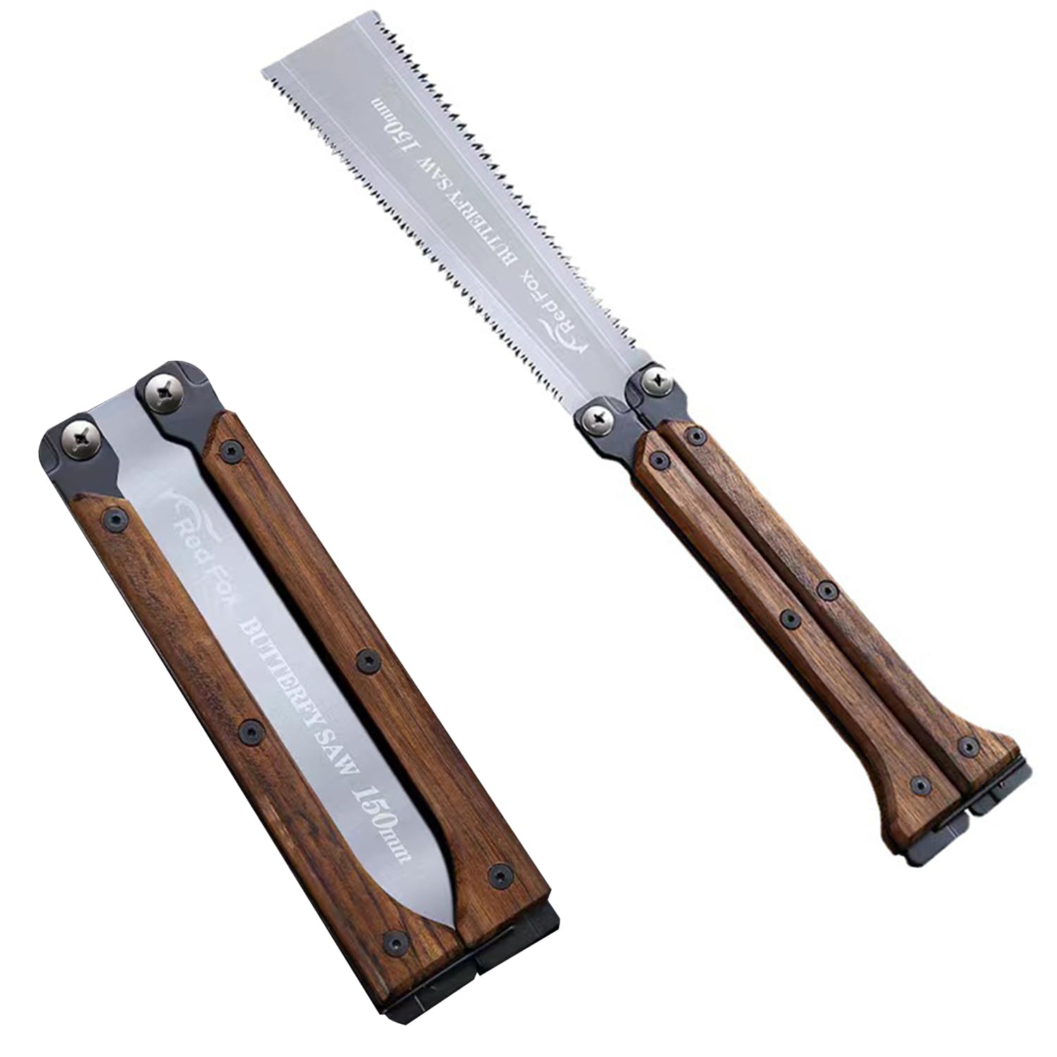 Japanese Brand Hand Saw with Portable Folding Double-Edge 3-Sided Grinding Blade and Walnut Handle for Hard and Soft Wood, Camping and Woodworking