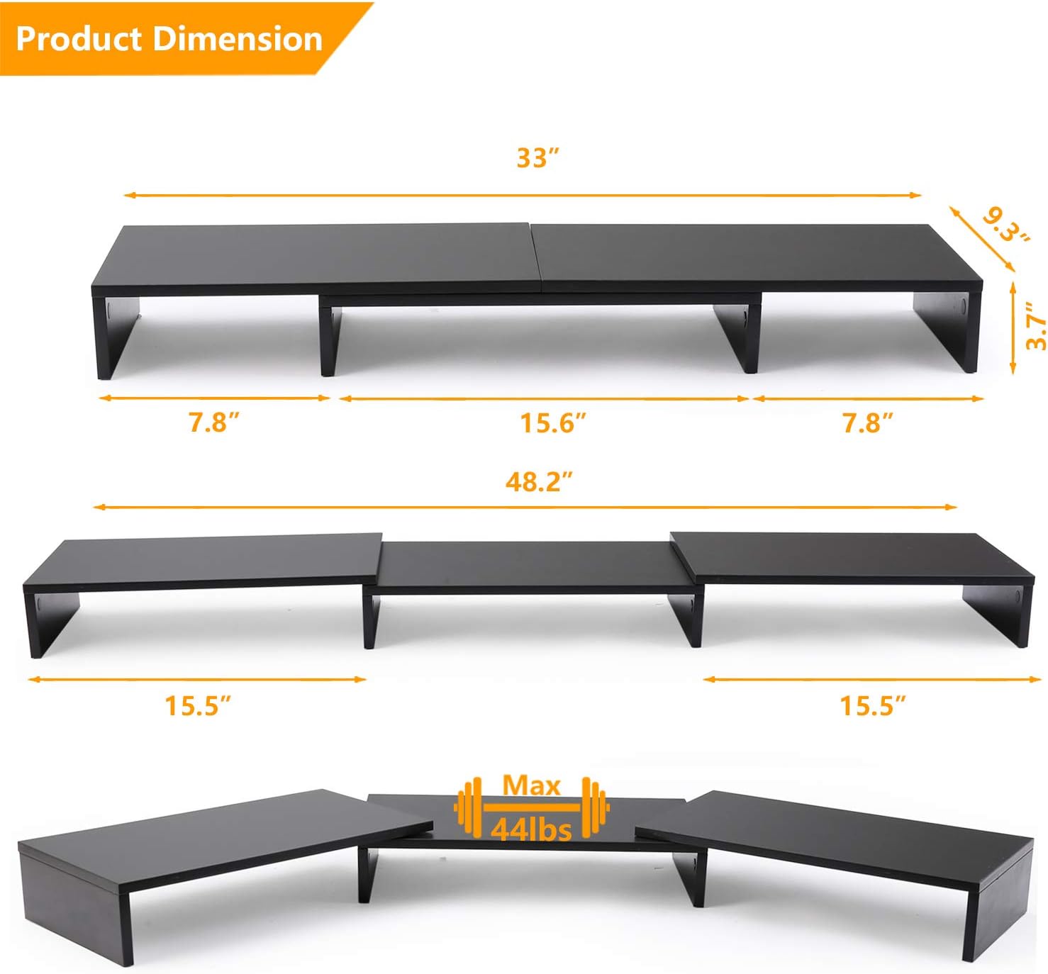 5Rcom Dual Monitor Stand 3 Shelves Desk Riser with Adjustable Length and Angle Computer TV PC Laptop Screen Stand, Multi Desktop Stand Storage Organizer for iMac, Printer, Notebook : Office Products