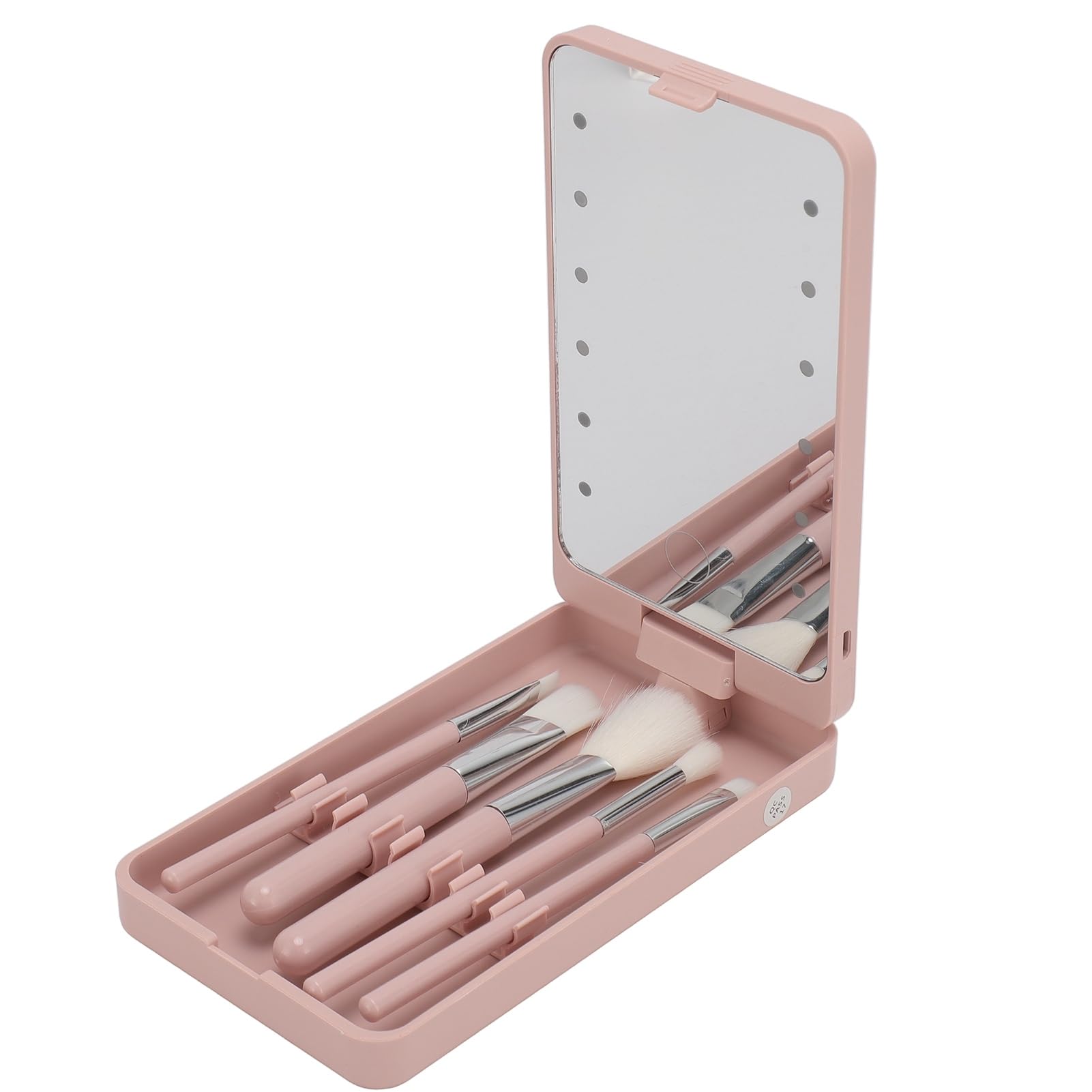 Travel Makeup Brush Set, Rotatable LED Light Mirror Makeup Brushes Foundation Powder Blending Concealer Eye Shadows Blush Makeup Brush Kit for Home Dormitory Travel