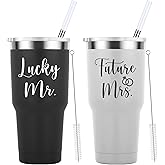 Mamihlap Lucky Mr Future Mrs Travel Mug 30oz Tumbler.Engagement Wedding Bride To Be Newly Engaged Bridal Shower Gifts for Couples.Couple Gift for Fiancee Fiance Bride Groom Mr Mrs.(Black&White)
