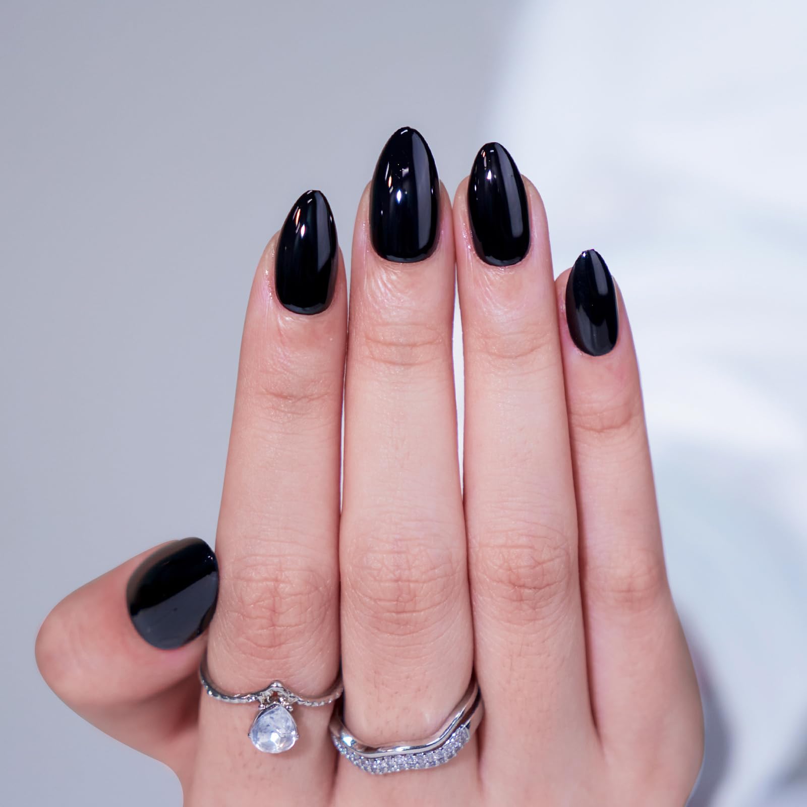 Black Press On Nails Almond - BTArtbox Short Press On Nails with Nail Glue, Fit Perfectly & Natural Reusable Stick On Nails in 16 Sizes - 30PCS Soft Gel Glue On Nails Kit, Black Velvet - Image 2