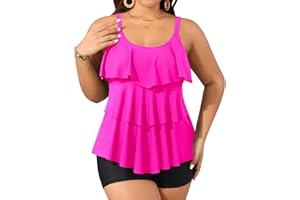 Yonique Women's Plus Size Tankini Swimsuits with Shorts Two Piece Bathing Suits Ruffle Swimsuits Tummy Control Swimwear
