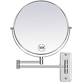 Large Size 9-in Wall Mounted Magnifying Makeup Mirror 1X/10X Magnification,Extendable Bathroom Mirrors Wall Mount Vanity Mirr