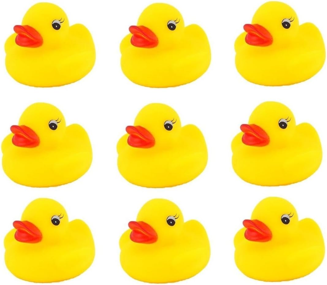 Henbrandt 1 Pack of Nine Yellow Squeaky Ducks Mini Rubber Bath Toys 5cm Water Games Paddling Pool Party Favours Loot Bag Fillers Children Summer Fun