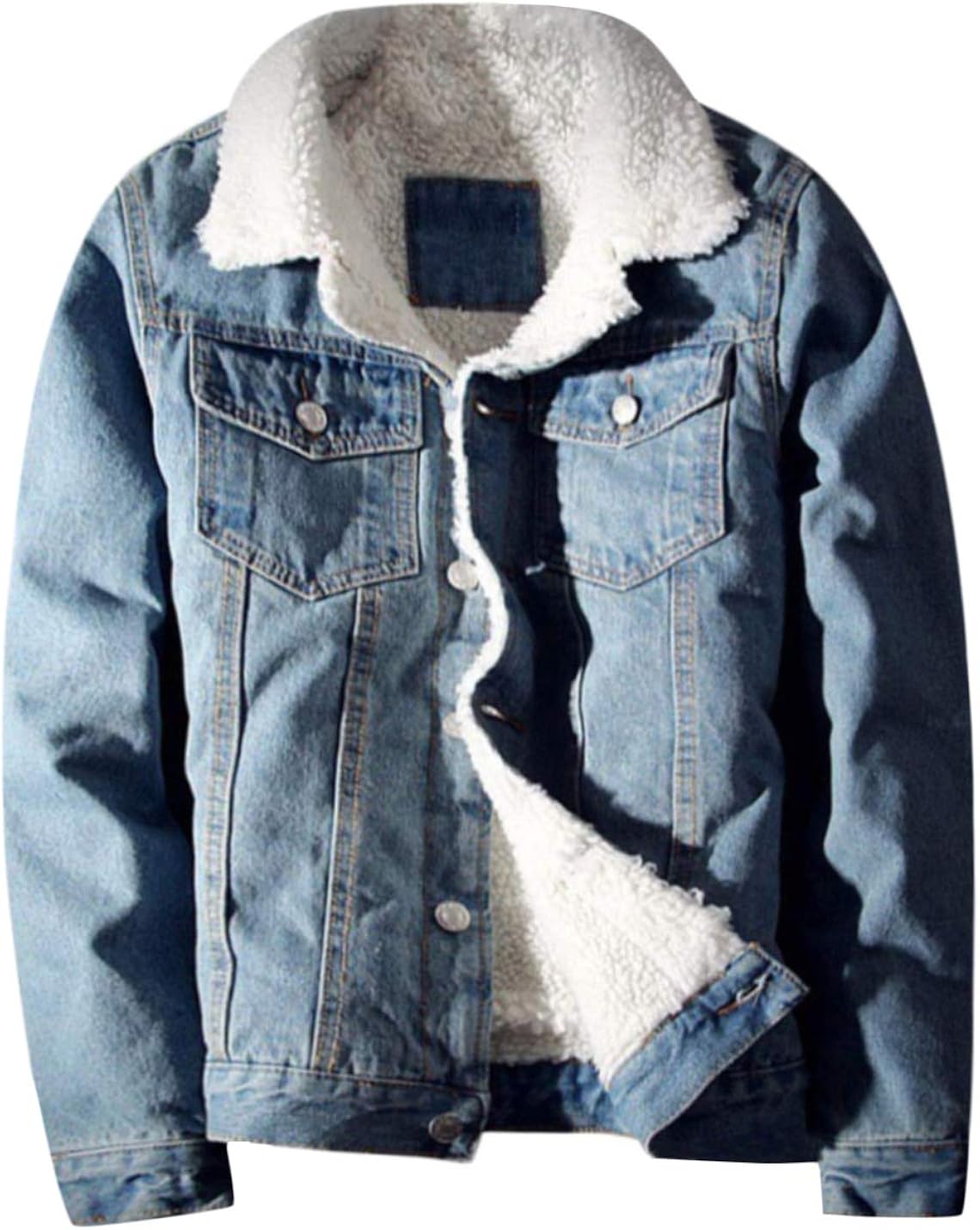 Springrain Men's Winter Sherpa Lined Denim Jacket Windbreaker Trucker Jacket at  Men’s Clothing store