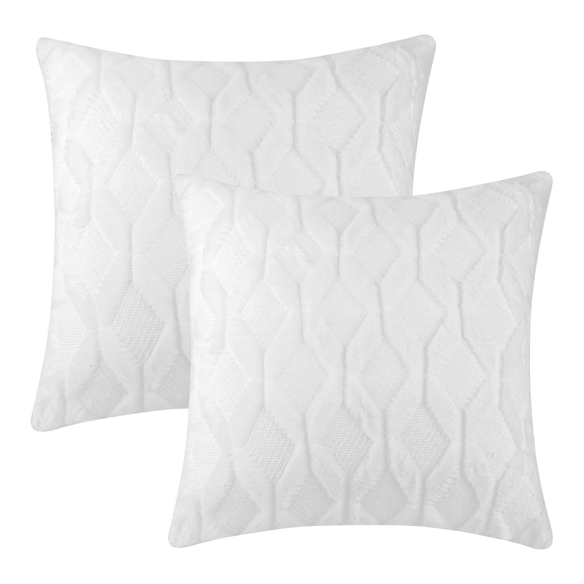 Uxcell Set of 2 Soft Short Plush Decorative Throw Pillow Covers Luxury Style Cushion Pillow Cover for Sofa Bedroom White 45 x 45 cm