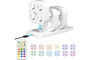 LIGHTBIZ Wireless Step Light Rechargeable Puck Lights with Charging Station, RGB Motion Sensor Puck Light Under Cabinet Lighting with Remote Control, LED Closet Lights for Stair, Kitchen (3 Pcs)