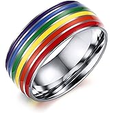 Nanafast 8mm Stainless Steel Enamel Rainbow LGBT Pride Ring for Lesbian & Gay LGBTQ Pride Wedding Engagement Band