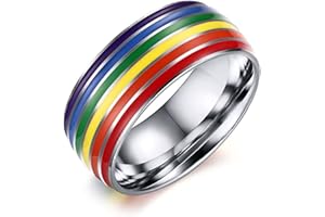 Nanafast 8mm Stainless Steel Enamel Rainbow LGBT Pride Ring for Lesbian & Gay LGBTQ Pride Wedding Engagement Band
