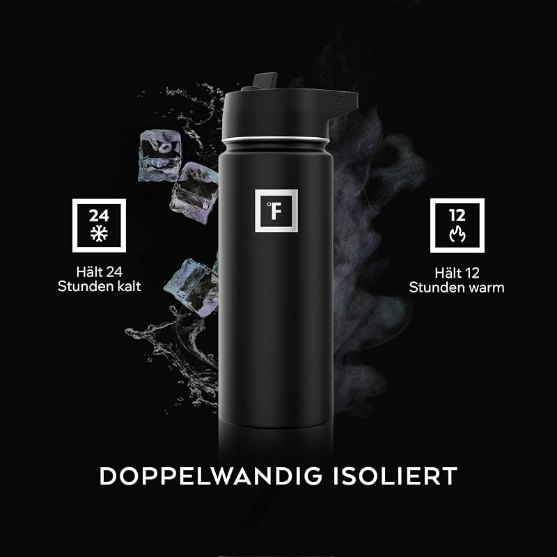 Edelstahl Trinkflasche mit Strohhalm - 650/950/1200/1800 ml - Kohlensäure Geeignet Auslaufsicher Doppelwandig Isoliert Thermosflasche BPA-Freie - Wasserflasche Sport Gym Fitness Reisen Kinder — Foto 4 von 7