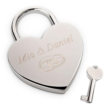 Großes Herz-Schloss mit echter Diamanten Gravur auf der Vorderseite | Liebesschloss Vorhängeschloss gravieren lassen