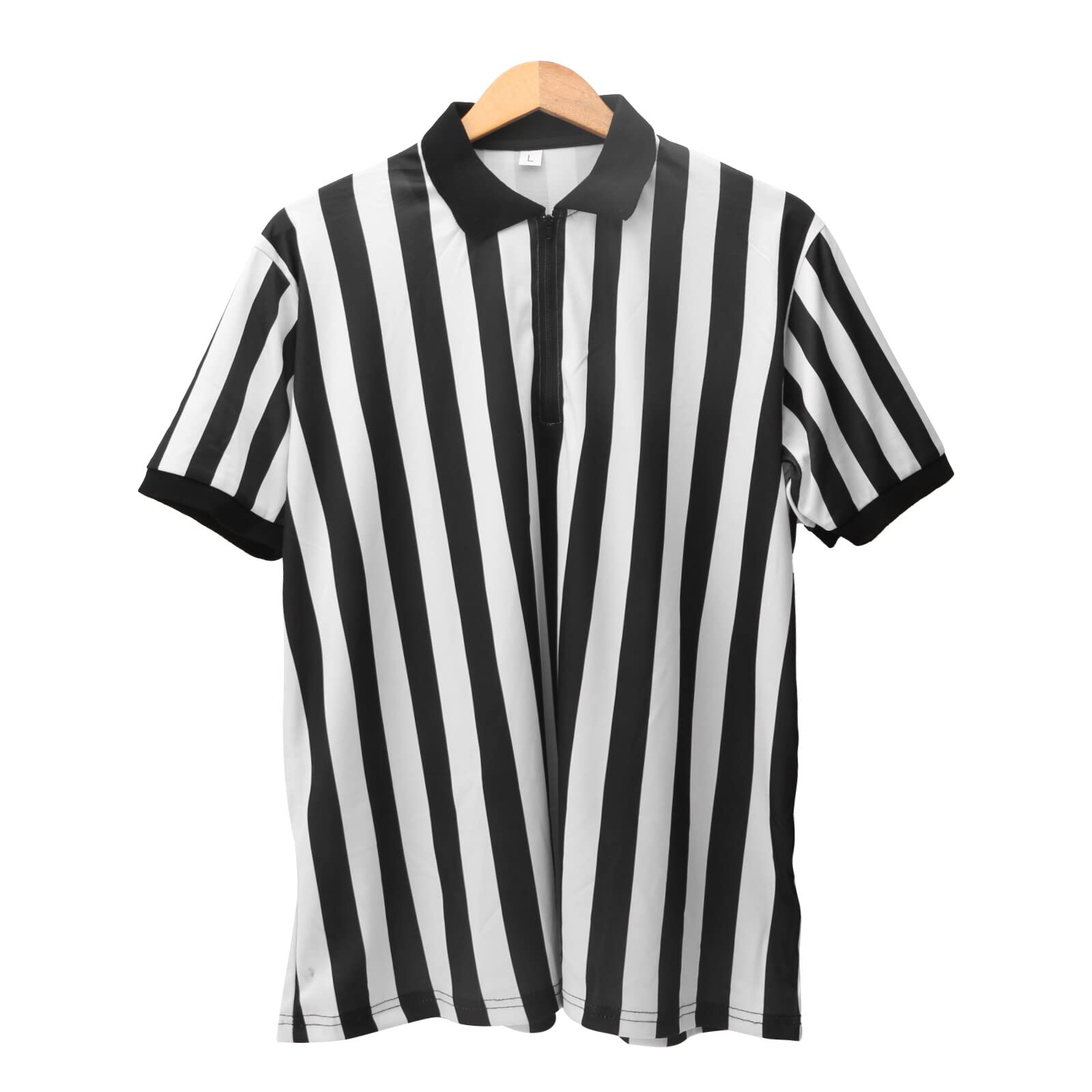 Yuehuamech Mens Official Umpire Jersey Pro Ref Officiating Referee Shirt Black and White Stripe Zip Up Overturned Collar Referee Shirt for Basketball Football Soccer