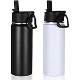Volhoply 18oz Insulated Water Bottle Bulk 2 Pack,Kids Stainless Steel Water Bottles with Straw,Double Wall Vacuum Metal Water Bottle,Wide Mouth Reusable Sport Flask For Cold Drink(Mix,2 Set)