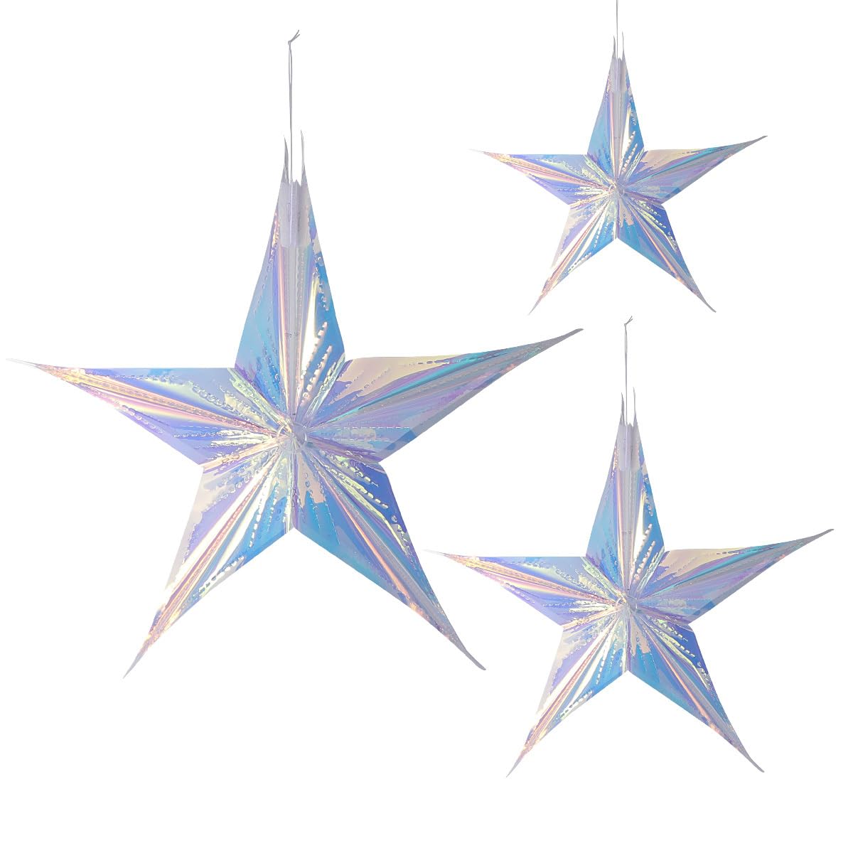 TOPBATHY 3pcs Colorful Hanging Star Pendants for Christmas and Party Decoration Iridescent Foil Craft and Each