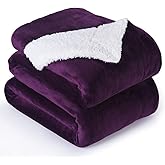 NANPIPER Bed Blanket Reversible Sherpa Flannel Blanket Super Soft Fuzzy Lightweight Fleece Microfiber (90"x90" Purple) Queen