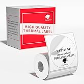 Phomemo Thermal Sticker Label Paper, Multi-Purpose Self-Adhesive Tag for M120/M110/M100/M200/M220/M150/M250 Label Maker Machine, 1.57"x1.57"(40X 40mm), 180 Labels/Roll,Black on White