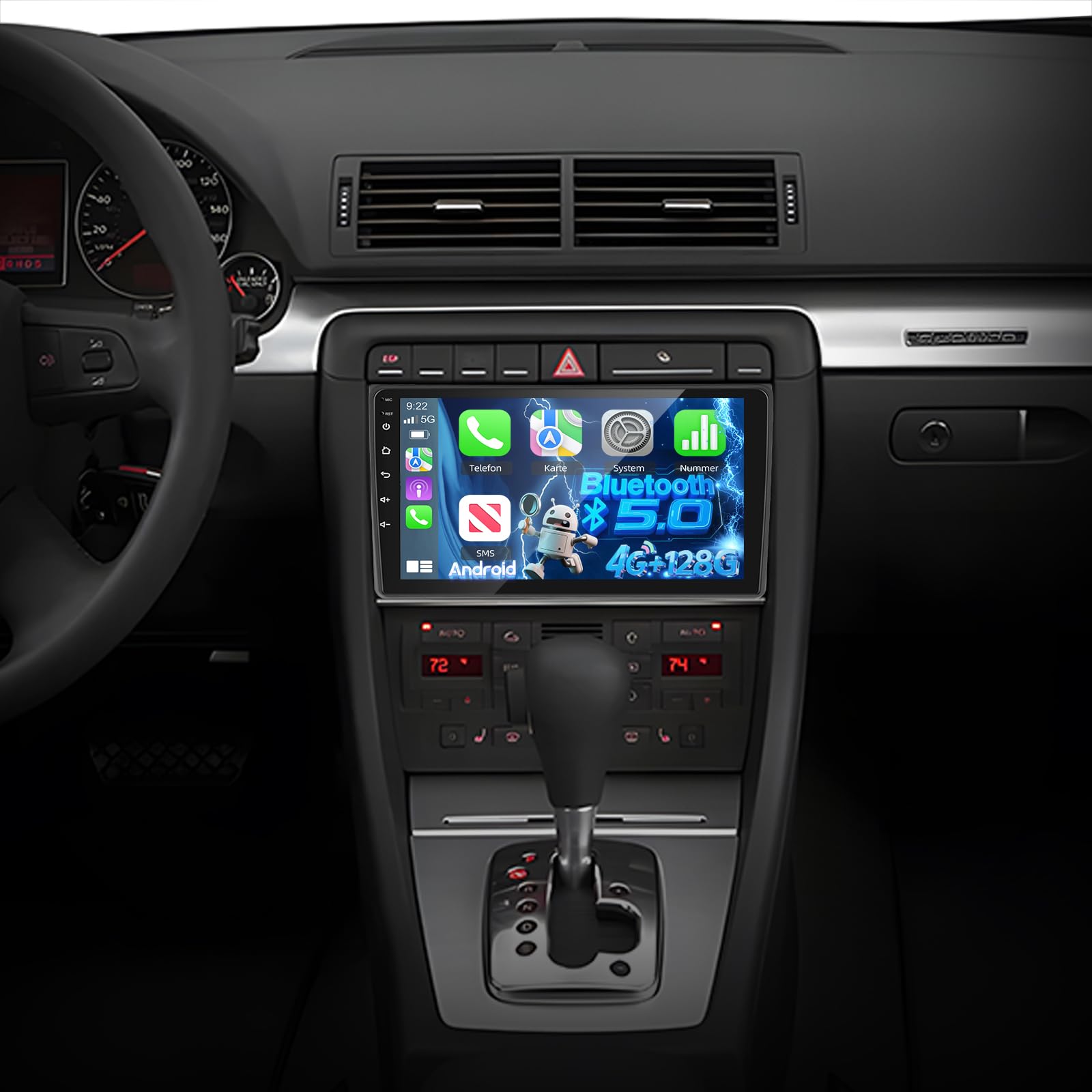 Photo 1 of [4+128G] for Audi A4 S4 RS4 2002-2008 Android Radio: NHOPEEW 9 inch Incell Touchscreen Stereo - Wireless Carplay and Android Auto, 5G/WiFi, GPS, BT 5.0 + Rearview Camera + Upgrade Canbus&Harness