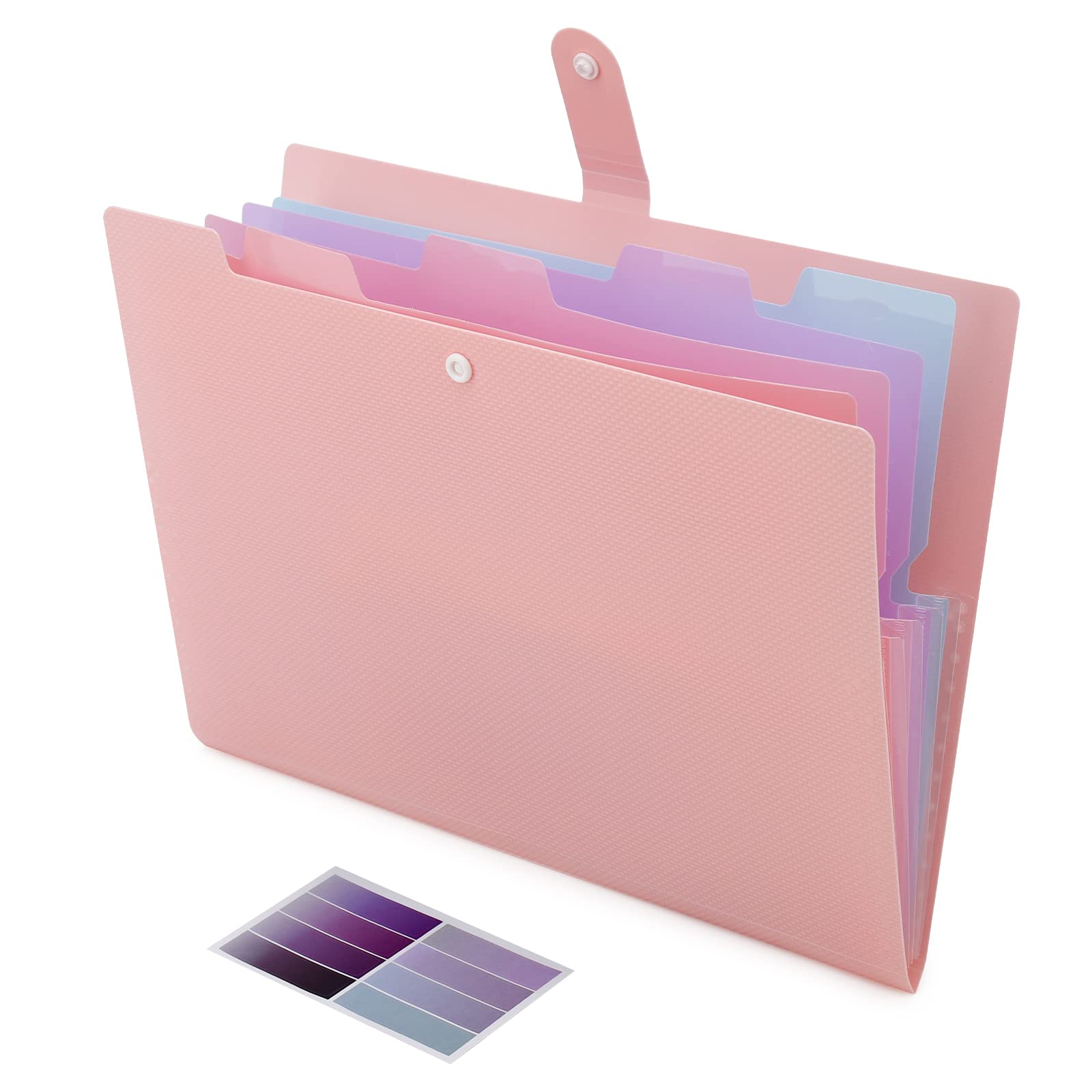 NAFY Colorful Expanding File Folder, 5 Pockets Folder with Colored Labels Portable Weave Pattern Accordion File Folder A4 Letter Size Project Organizer Document Folder for Office School (Pink)