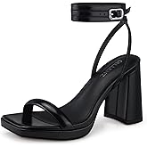 CELLENZ Women Chunky Platform Heels: 3.9 Inch High Heel Prom, Wedding, Party, Square Open Toe Heel Sandals, Strappy Comfortable Sexy Dressy Heels