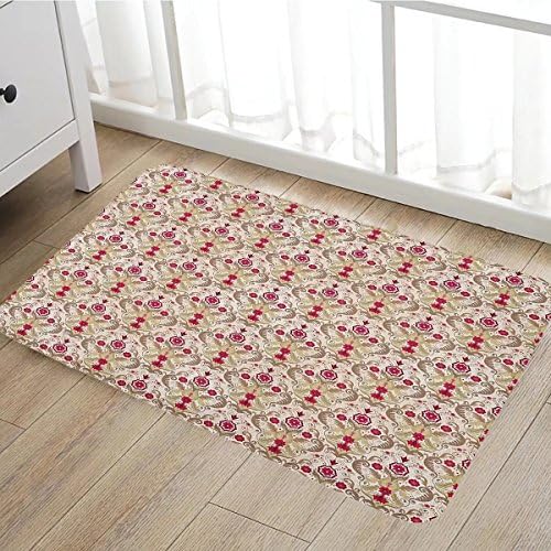 Damask bath mats for bathroom Victorian Classical Italian Style Vintage Floral Motifs Rococo Inspired Curly Leaves door mats for inside Non Slip Backing20"x31" Multicolor