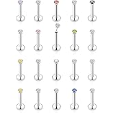 Vsnnsns 16G 18G 20G Threadless Push in Lip Rings Stainless Steel Flat Back Nose Rings Studs Tragus Helix Conch Cartilage Lobe Earrings Stud Piercing Jewelry for Women Men Diamond CZ Silver 20PCS