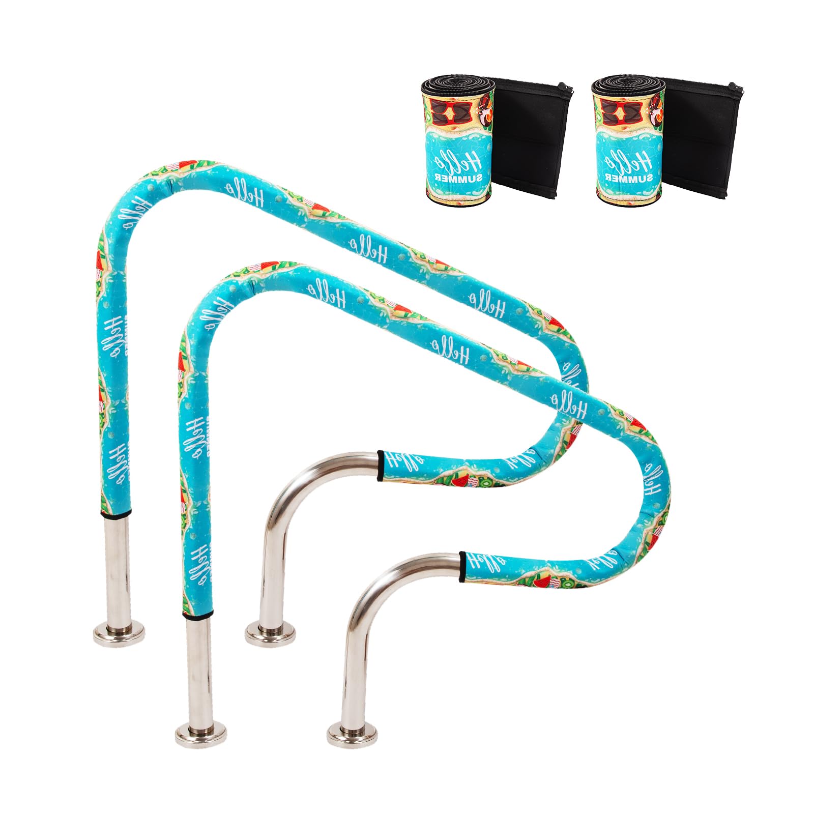 Photo 1 of Pool Handrail Cover 6 Feet,Slip Resistant Protector Pool Railing Cover Accessories,with Zippers Blue Hand Rail Grip Covers for Inground Ladder Handle Rail,Summer Swimming Safety Grips Sleeves(2 Pcs