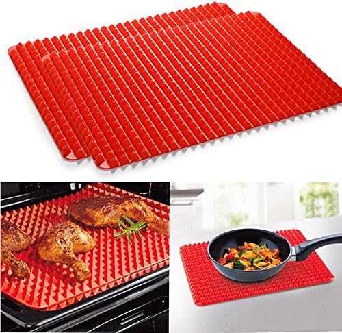 Cade 2PCS Non-stick Healthy Red Silicone Cooking Baking Mat Oven Baking Tray Pyramid Pan Bake Mat, in Size (16" × 11.5", Red)