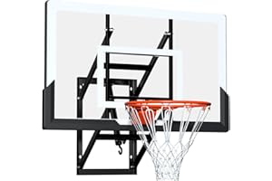 G GX9 Wall Mounted Basketball Hoop, Wall Mount Basketball Hoop Outdoor with 45-52 Inch PC Backboard, 7.5-10FT Adjustable Basketball Goal with Breakaway Rim, Steel Reinforced Bracket for Outdoor/Indoor