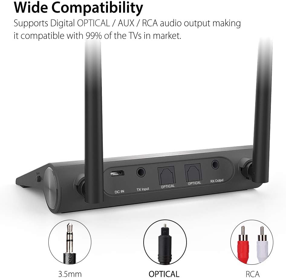 Avantree TC419 Long Range Bluetooth 5.0 Transmitter Receiver for TV & PC Audio, Home Stereo Speakers, aptX Low Latency Wireless Adapter for Headphones, Digital Optical 3.5mm AUX RCA: Home Audio & Theater