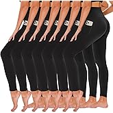 TNNZEET 7 Pack Leggings for Women - High Waisted Yoga Pants with Pockets Black Leggings Women Full Length & Capri