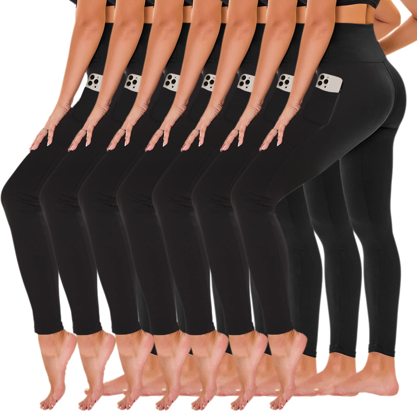 Photo 1 of TNNZEET 7 Pack Leggings for Women, Black High Waisted Plus Size Yoga Pants for Workout Maternity-2 Pockets
