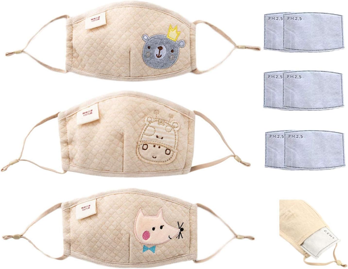 3 Piece Baby Kids Cotton Anti Pollution Breathable Filter Respirator Dust Mask Face Mask For Outdoor