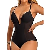 JOYSHAPER Women Shapewear Bodysuit Built in Bra Tummy Control U Plunge Backless Body Shaper Bra Thong Body Suits