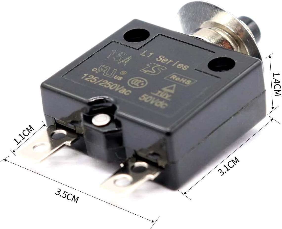 ZOOKOTO 5PCS 125-250V AC 50V DC Push Button L1 Series Manual Reset Thermal Circuit Breaker 5A 10A 15A 20A 25A 30A (15A): Automotive