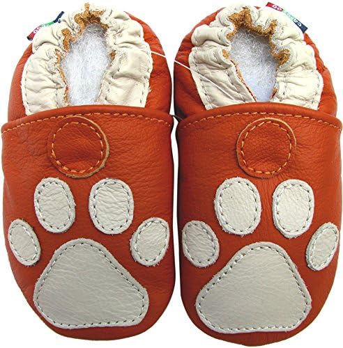 Carozoo Baby Boys' Paw Orange Soft Sole Leather Shoes 12-18m
